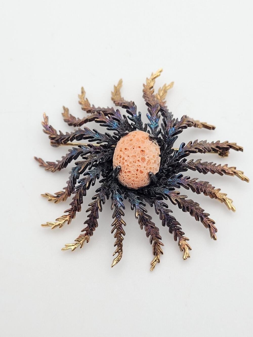 Vintage Sterling Silver Pink Sponge Coral Brooch Wells Sterling Co